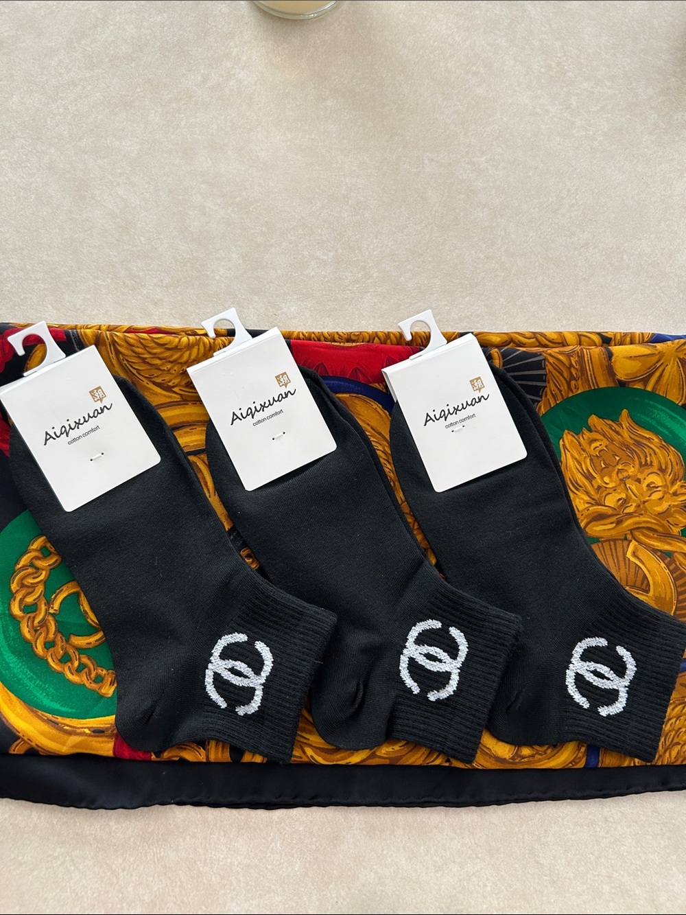 Women’s Black Crew Socks with White Logo - 3 Pack $45 or 15 each